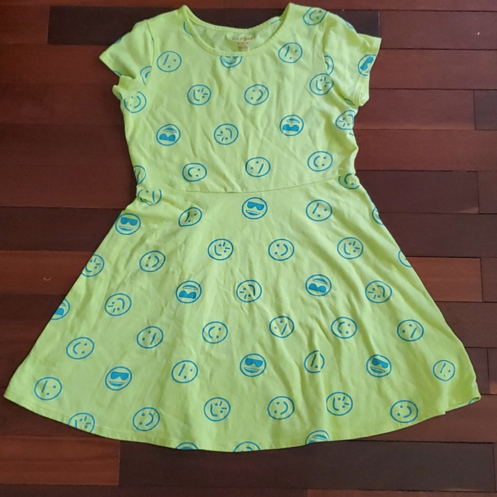 Yellow Dress Blue Emoji Pattern Size: 14-16👗 NWOT